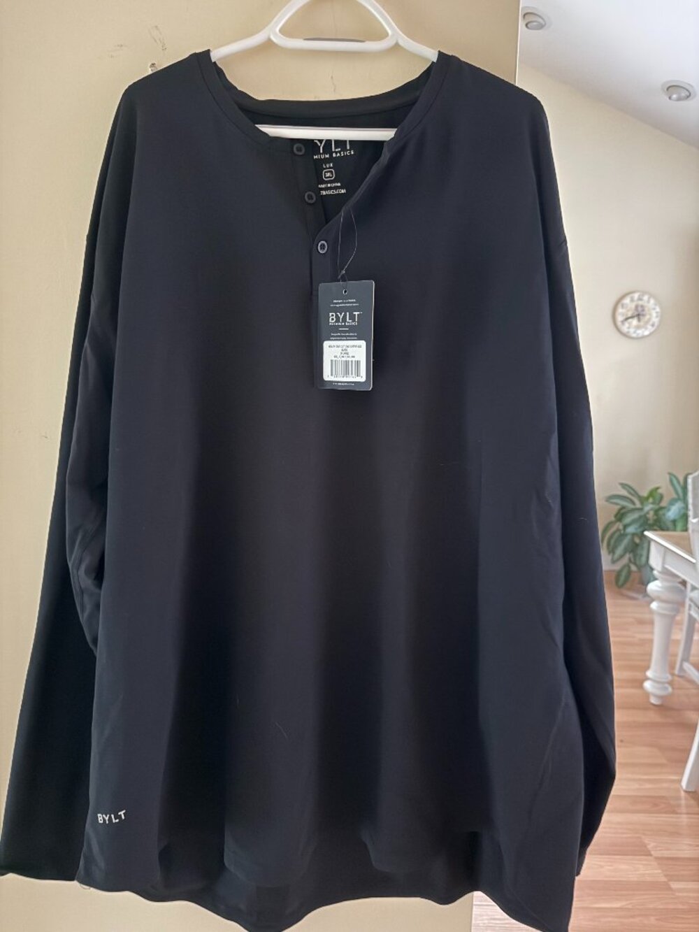 Mens BYLT 3XL NEW with tags Henley Drop Cut Long Sleeve Lux Black shirt
